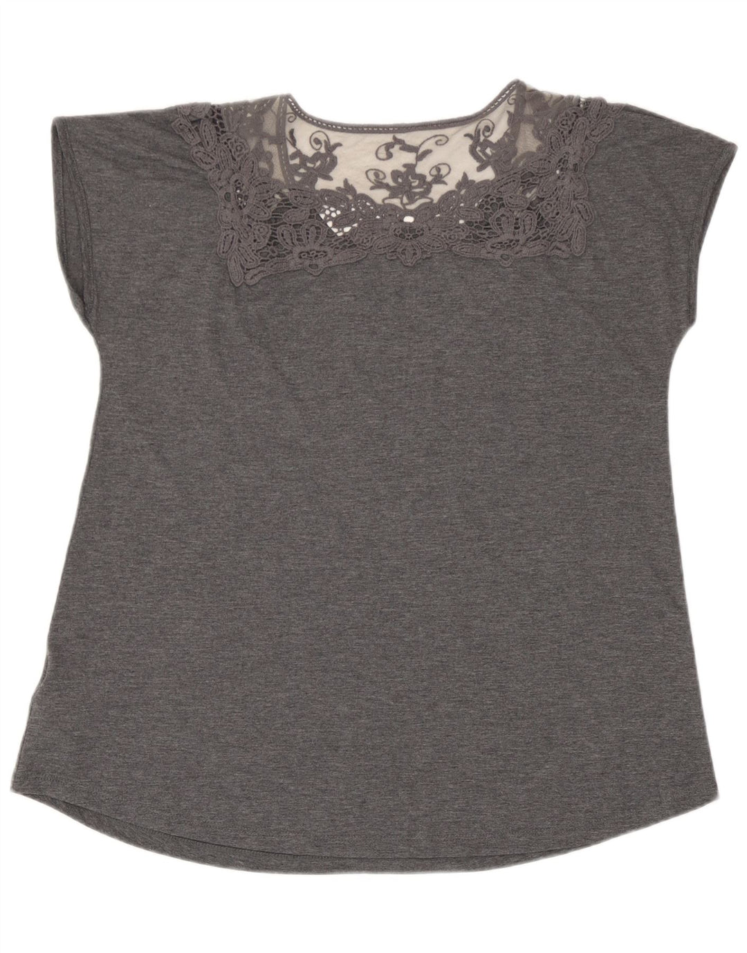 Blusa feminina Marks & Spencer Reino Unido 14 grande poliéster floral cinza