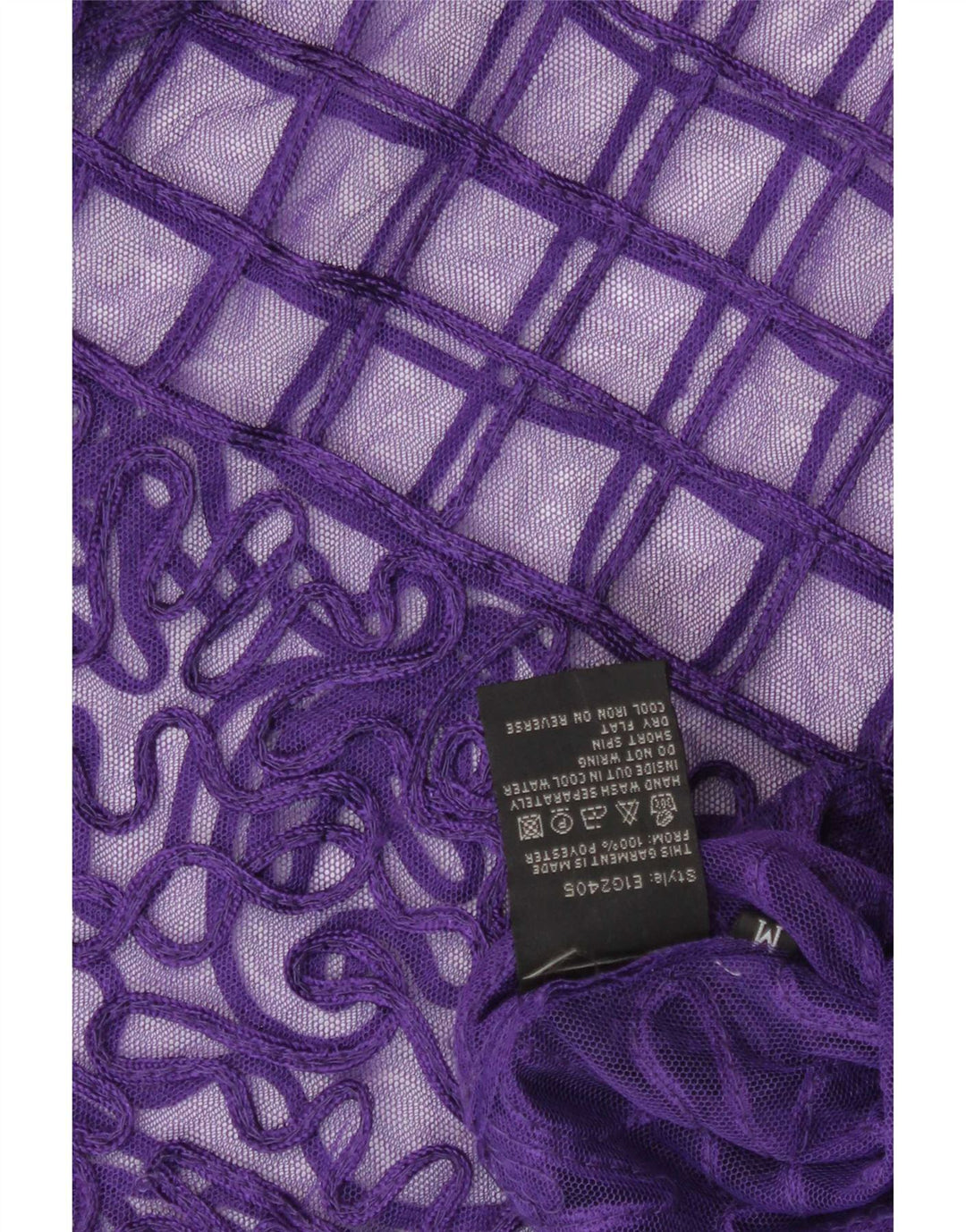 Blusa feminina vintage transparente Reino Unido 14 médio roxo geométrico