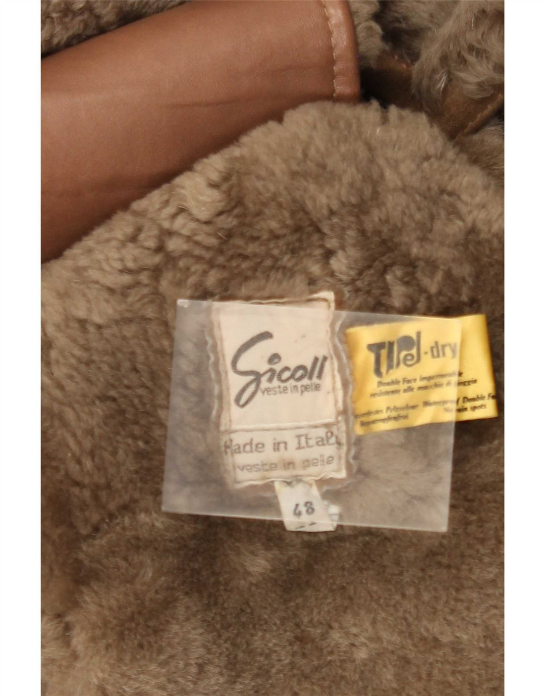 Sobretudo masculino vintage de shearling IT 48 couro marrom médio
