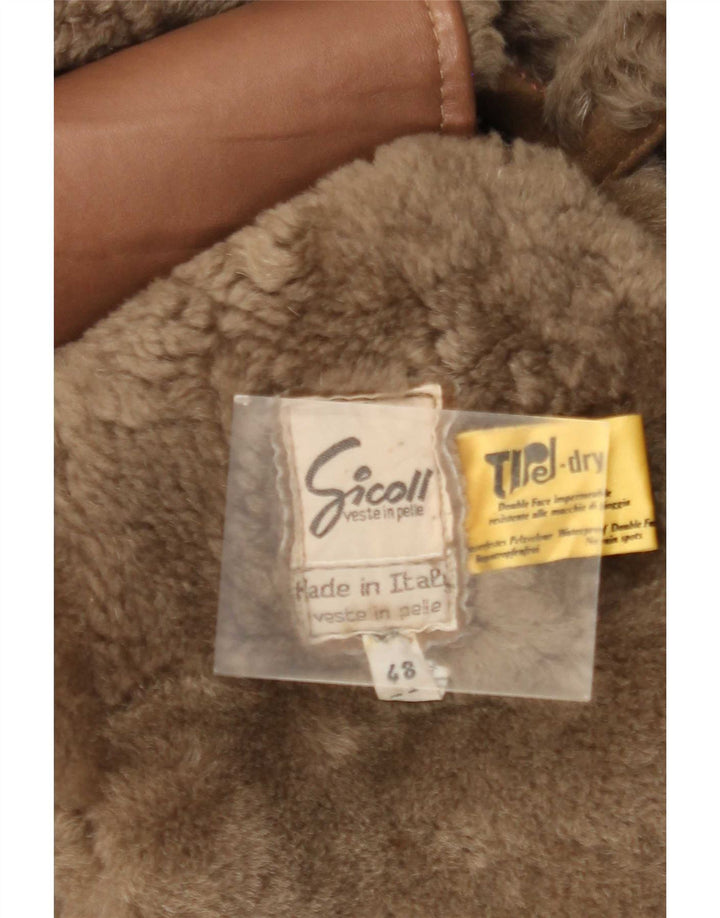 Sobretudo masculino vintage de shearling IT 48 couro marrom médio