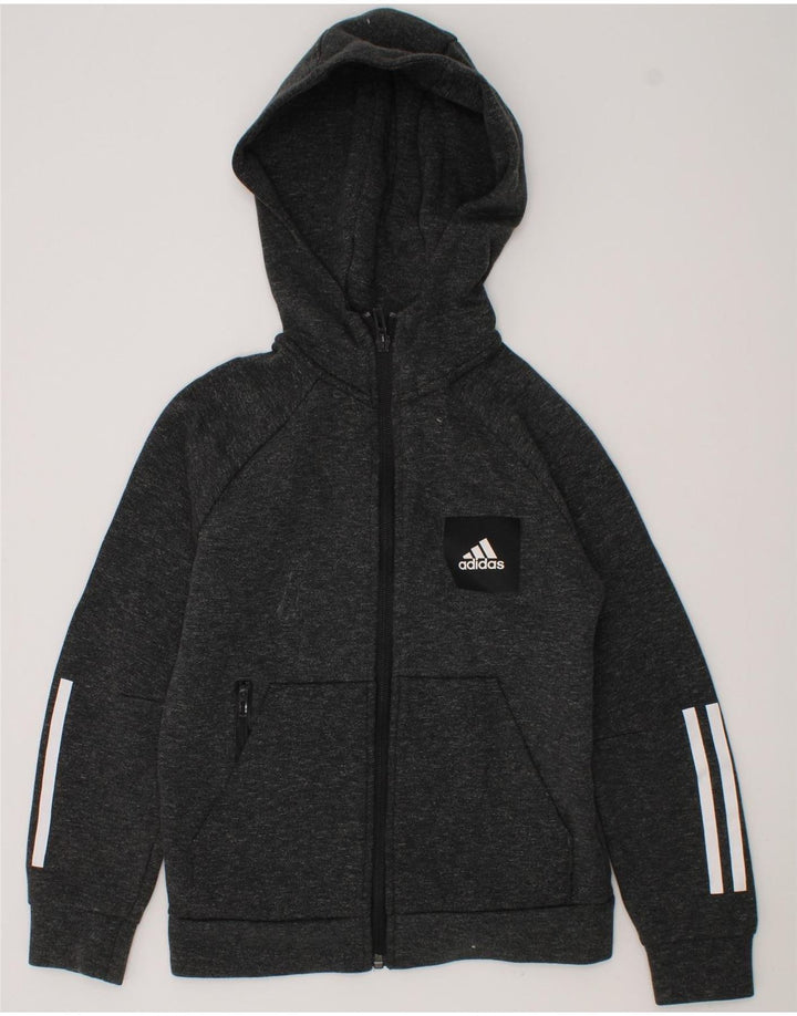 ADIDAS Boys Zip Hoodie Sweater 7-8 Years Grey Flecked Cotton Vintage Adidas and Second-Hand Adidas from Messina Hembry 