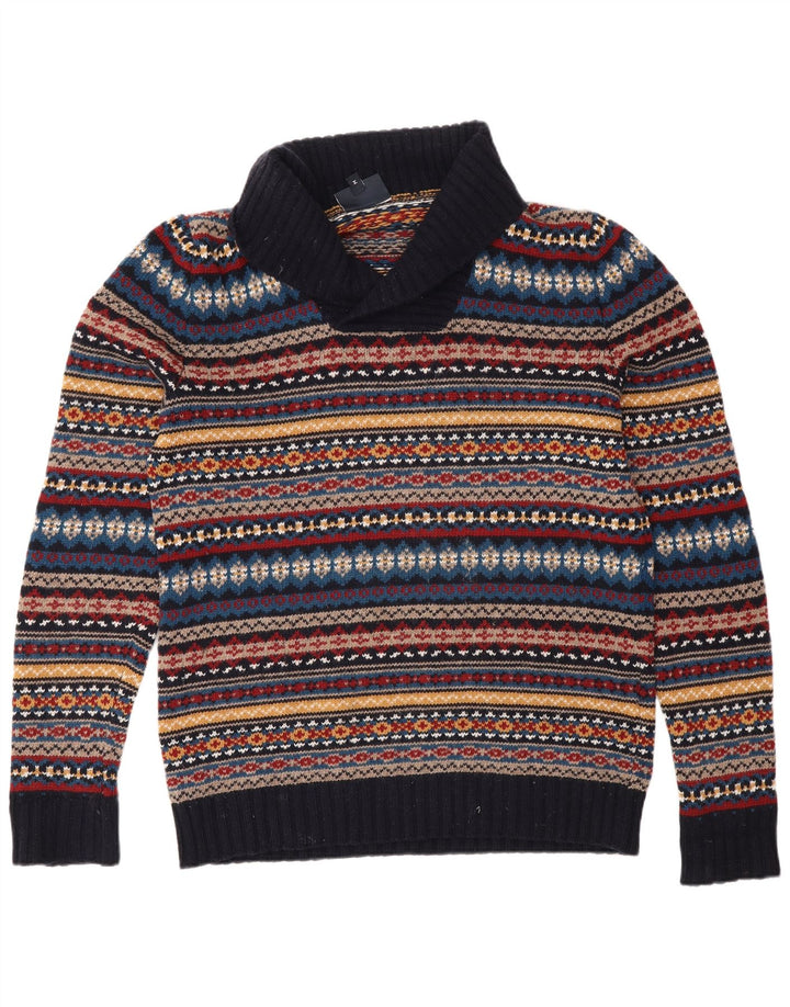 Suéter masculino John Lewis com gola xale médio azul marinho Fair Isle