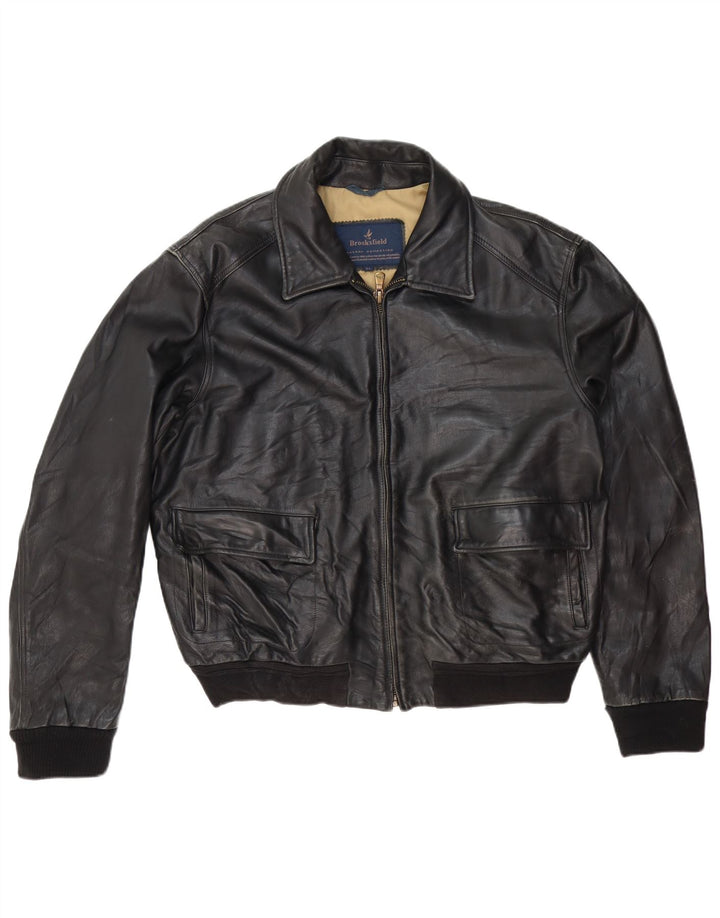 Jaqueta de couro masculina Brooksfield UK 40 grande couro preto clássico