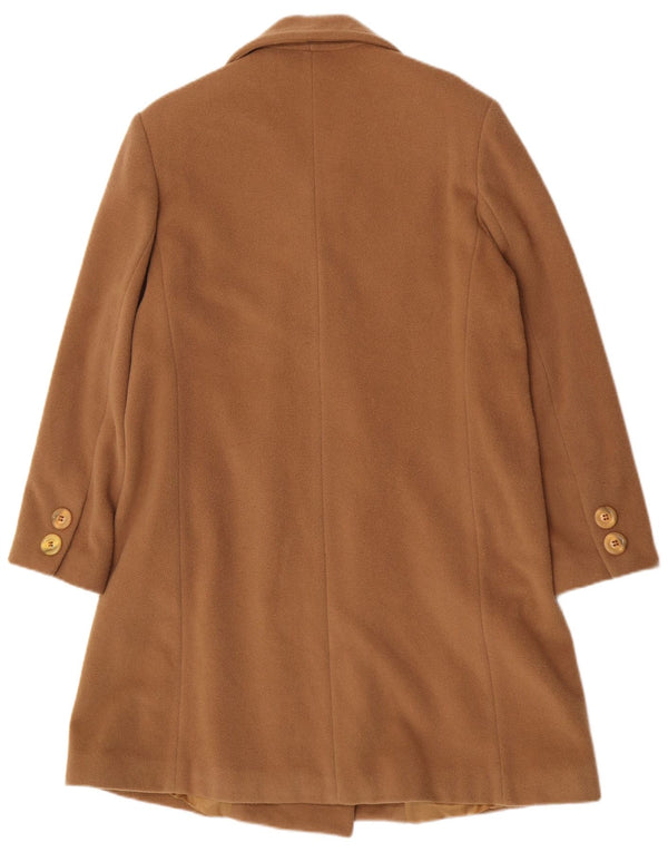 Casaco feminino vintage com peito duplo Reino Unido 12 lã marrom médio