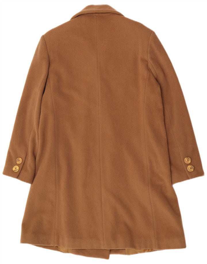 Casaco feminino vintage com peito duplo Reino Unido 12 lã marrom médio