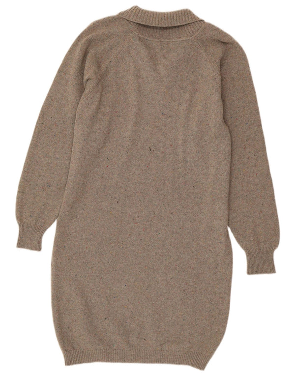 Vestido feminino vintage de manga comprida UK 16 grande marrom manchado