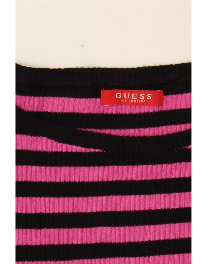 Top feminino Guess de manga comprida UK 8 listrado rosa pequeno