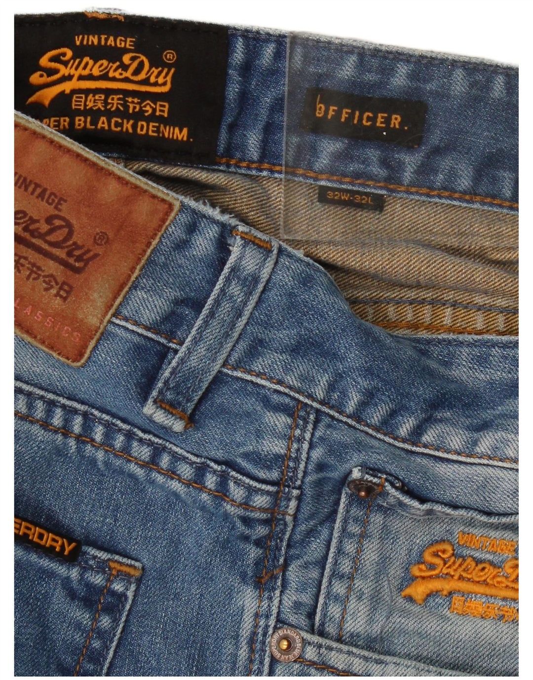 Calça jeans feminina SUPERDRY Officer Straight W32 L32 azul algodão