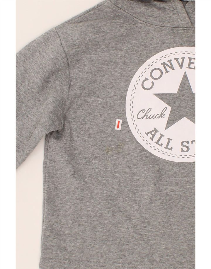 CONVERSE Girls Graphic Hoodie Jumper 13-14 Years XL Grey Cotton Vintage Converse and Second-Hand Converse from Messina Hembry 