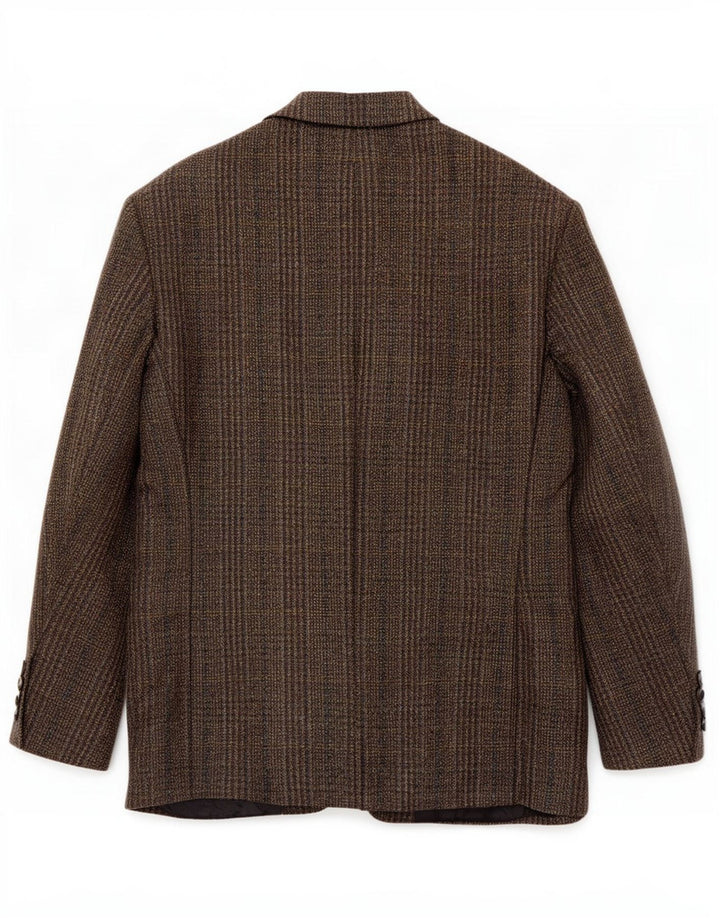 Jaqueta blazer masculina vintage com 2 botões Reino Unido 38 marrom médio xadrez nova lã