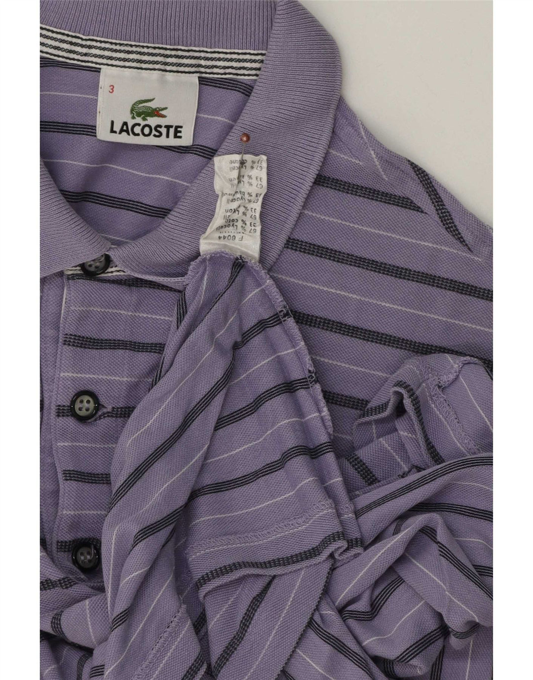 Camisa polo masculina Lacoste tamanho 3 pequena listrada roxa Lyocell