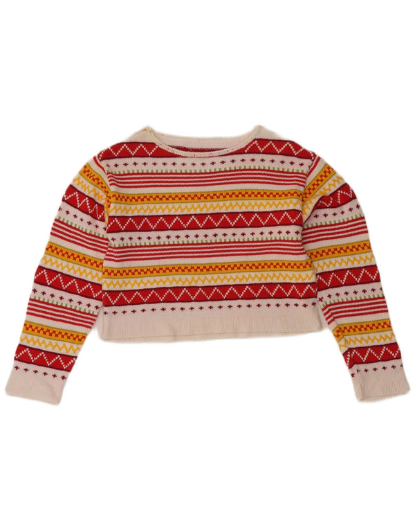 Suéter feminino vintage com gola canoa UK 12 médio multicolorido