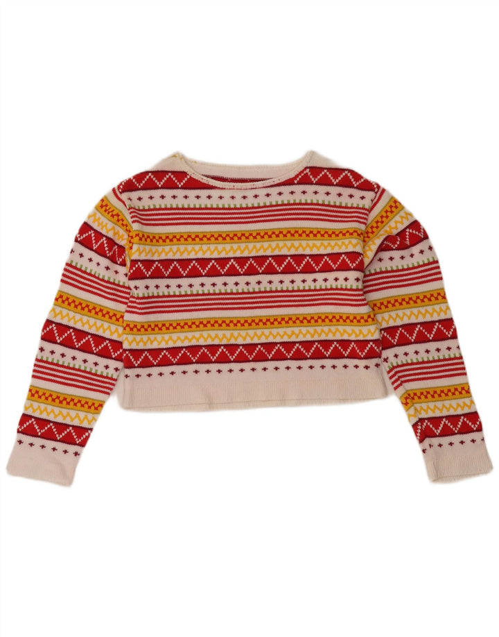 Suéter feminino vintage com gola canoa UK 12 médio multicolorido