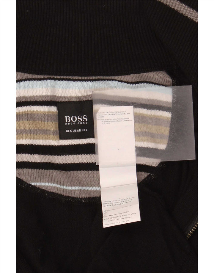 Suéter cardigã masculino Hugo Boss regular fit grande algodão preto
