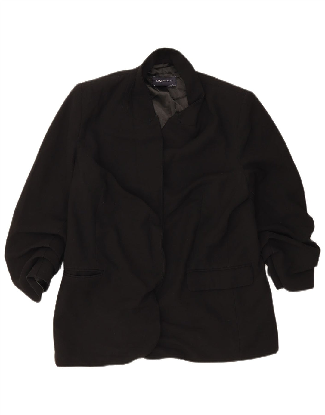 Jaqueta Blazer aberta feminina Marks & Spencer Reino Unido 14 grande poliéster preto