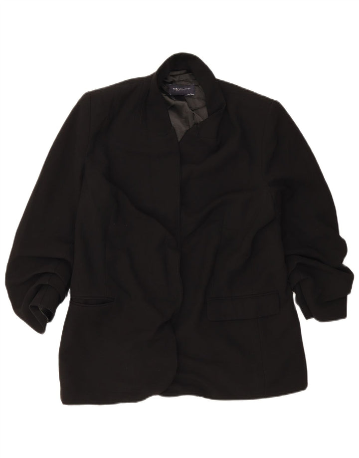 Jaqueta Blazer aberta feminina Marks & Spencer Reino Unido 14 grande poliéster preto