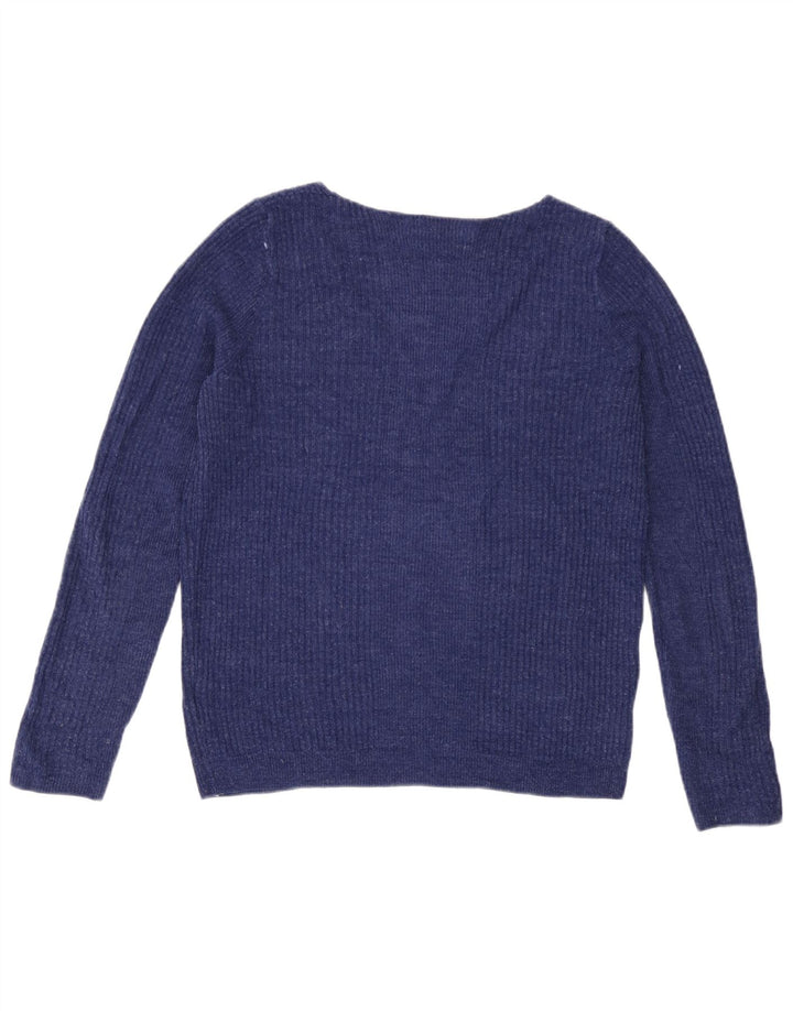Suéter feminino Marks & Spencer com decote em V Reino Unido 14 médio azul manchado