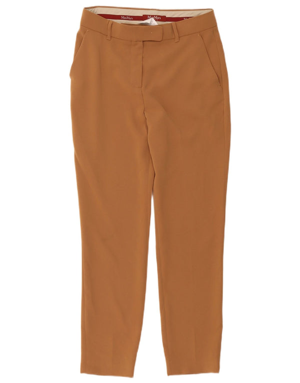 Calça feminina Max Mara Crop Suit UK 8 pequena W30 L25 acetato bege