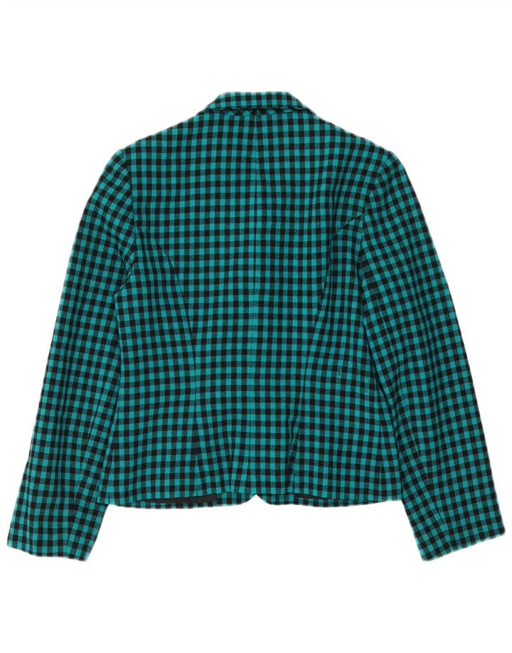 Jaqueta blazer feminina VINTAGE com 7 botões Reino Unido 12 lã de guingão verde médio