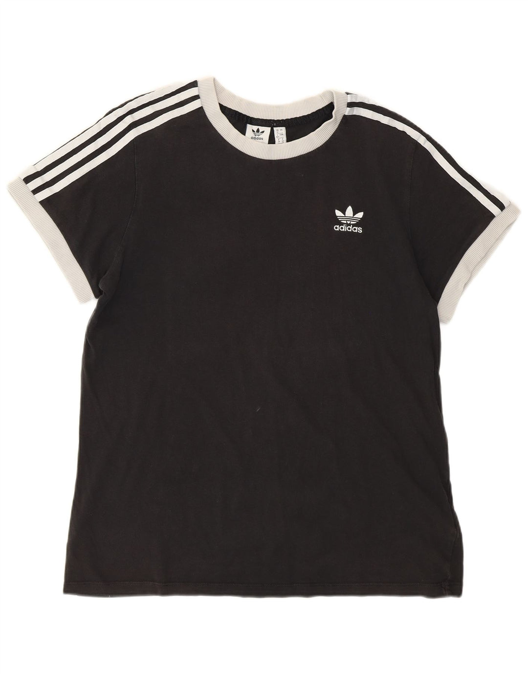 ADIDAS Womens Graphic T-Shirt Top UK 12 Médio Algodão Preto