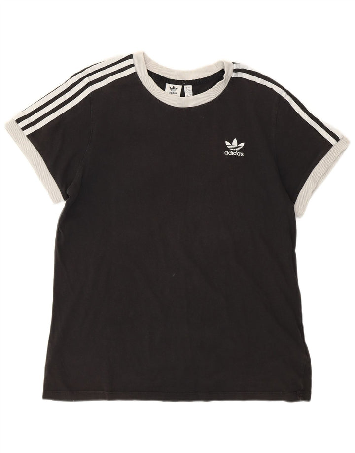 ADIDAS Womens Graphic T-Shirt Top UK 12 Médio Algodão Preto