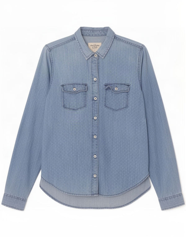 Camisa feminina Abercrombie & Fitch UK 14 algodão manchado azul médio