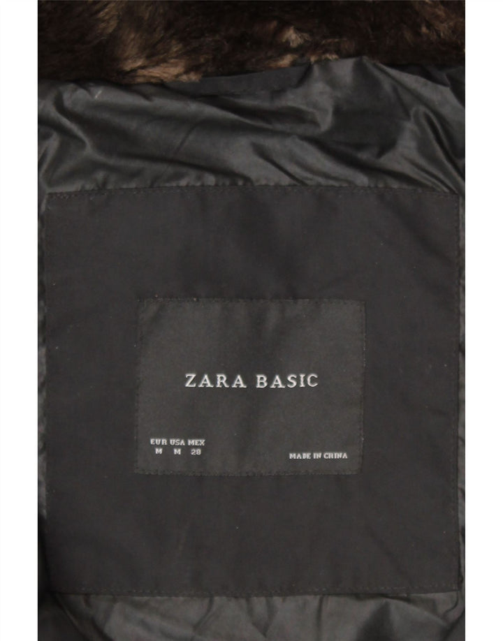 Jaqueta acolchoada com capuz feminino Zara UK 14 poliéster preto médio