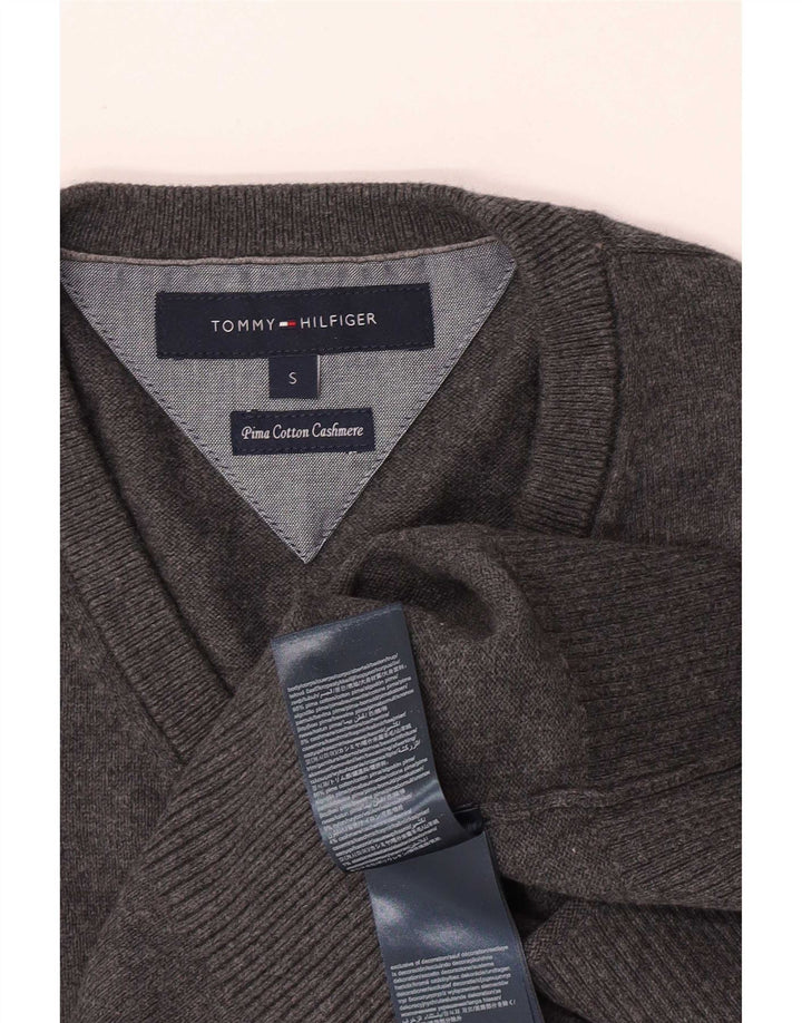 Suéter masculino Tommy Hilfiger com decote em V pequeno algodão cinza
