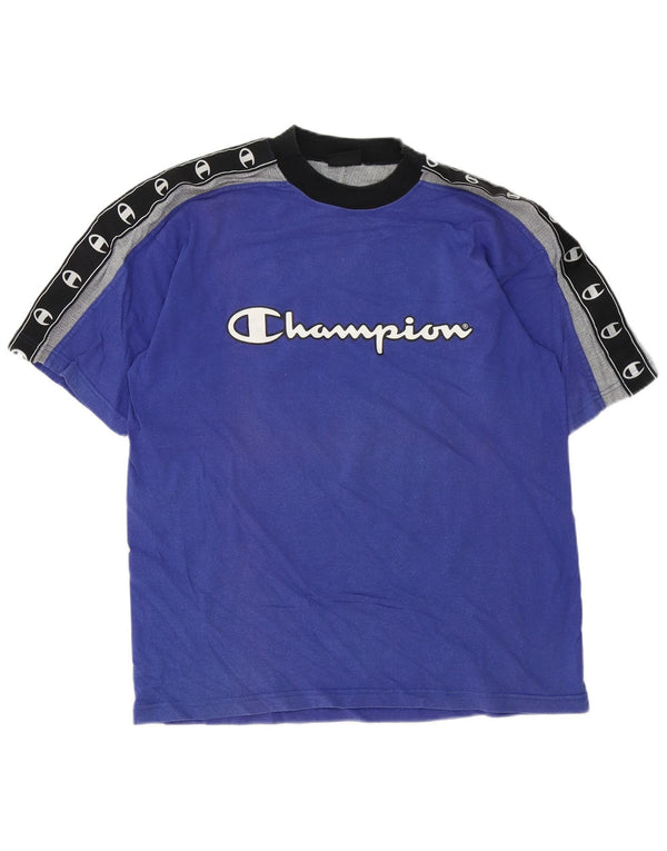 Camiseta masculina estampada Champion grande algodão colorblock azul