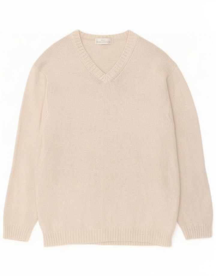 Suéter masculino Marks & Spencer com decote em V grande algodão branco
