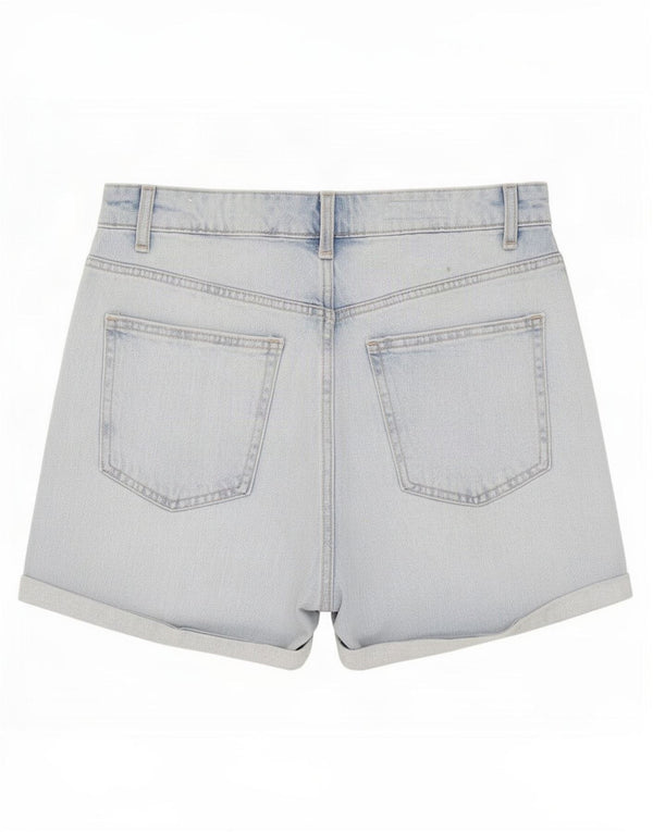 Zara Shorts jeans feminino de cintura alta UE 42 grande W32 algodão azul