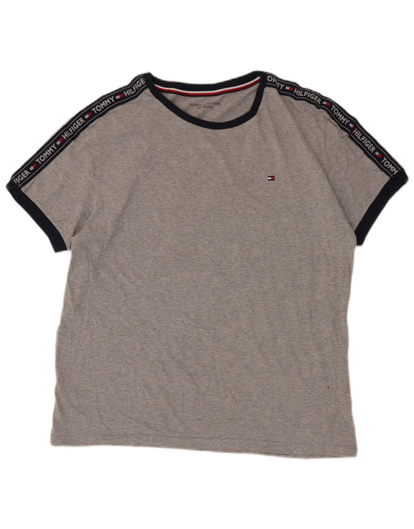 Tommy Hilfiger Camiseta masculina gráfica grande algodão colorblock cinza