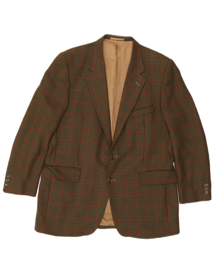 Jaqueta blazer masculina de 2 botões Gieves & Hawkes Reino Unido 44 2XL cáqui Houndstooth