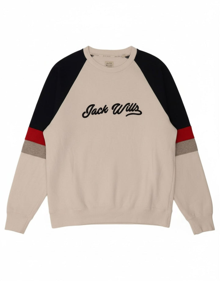 JACK WILLS Suéter gráfico masculino grande de algodão colorido branco