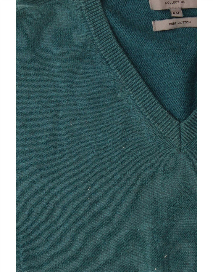 Suéter masculino Marks & Spencer com decote em V 2XL algodão azul