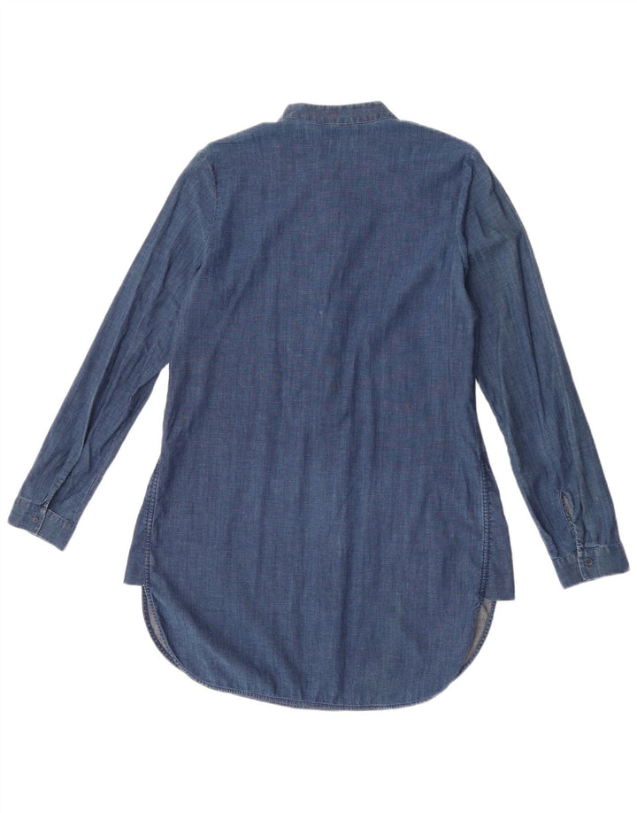 Cos feminino pulôver camisa vestido UE 36 pequeno algodão azul