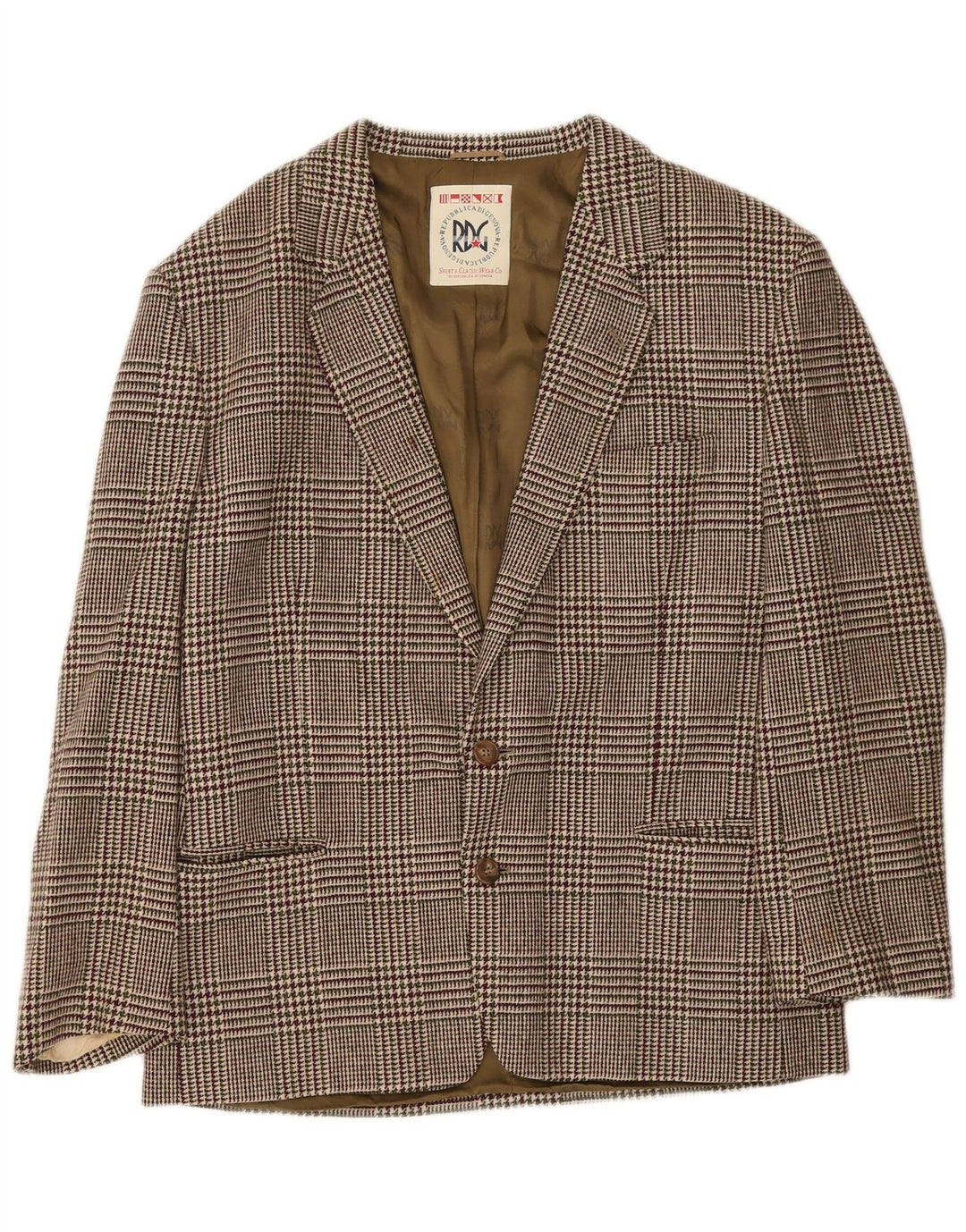 Jaqueta Blazer Masculina Vintage IT 52 XL Borgonha Houndstooth Lã