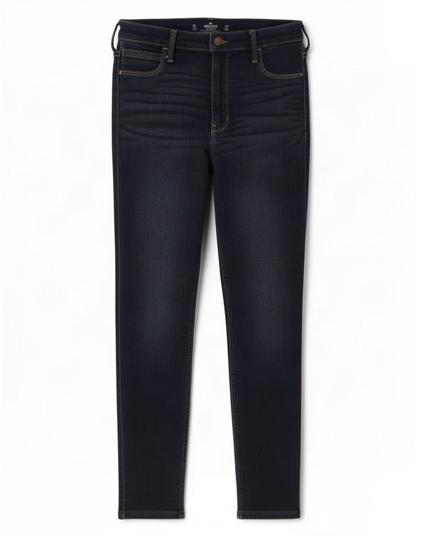 Calça jeans skinny feminina Hollister de cintura ultra alta US 9 médio W29 L26 azul marinho