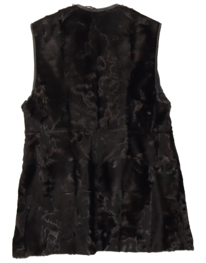 Colete de pele vintage feminino UK 14 médio preto