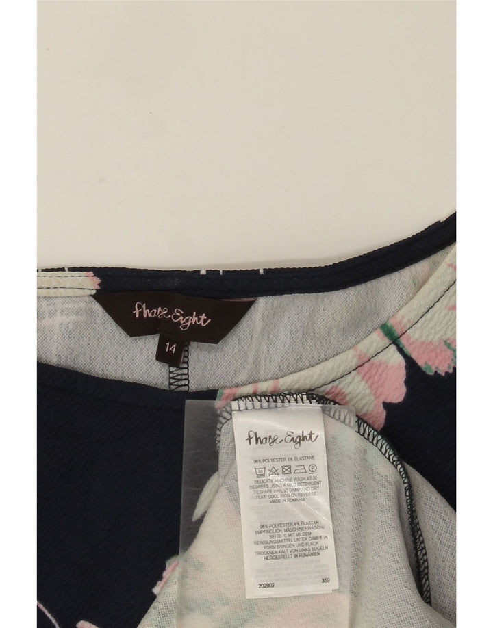 Vestido bainha feminino Fase Oito Reino Unido 14 grande poliéster floral azul marinho