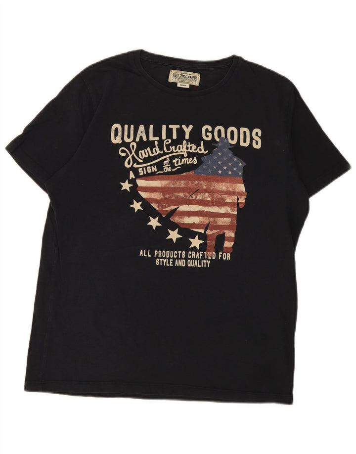 Camiseta gráfica masculina Marlboro Classics Top médio algodão azul marinho