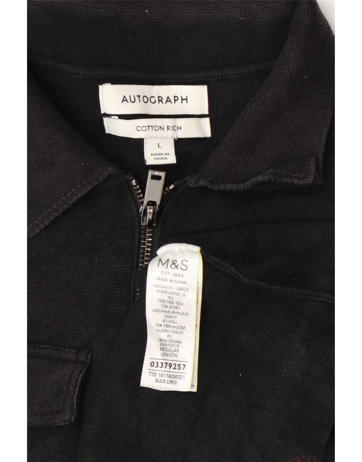 Suéter cardigã masculino Marks & Spencer grande algodão preto