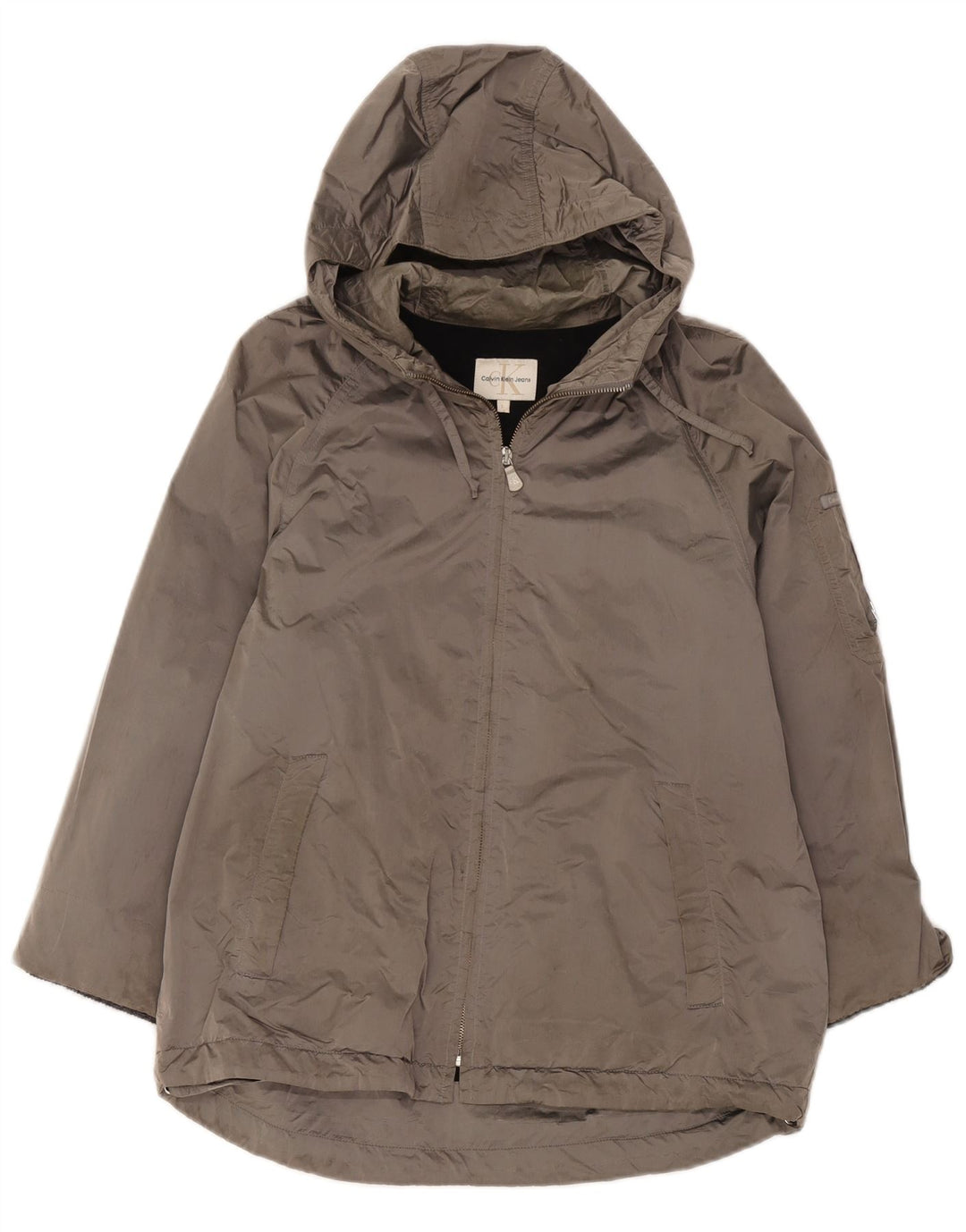 Jaqueta corta-vento feminina Calvin Klein com capuz Reino Unido 16 grande cinza poliamida