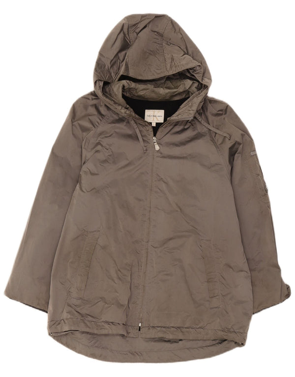 Jaqueta corta-vento feminina Calvin Klein com capuz Reino Unido 16 grande cinza poliamida