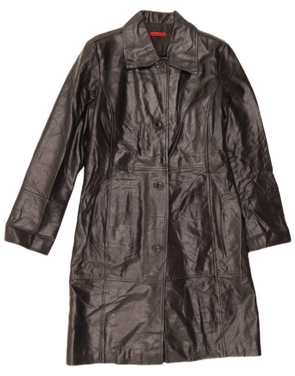 Casaco de couro feminino vintage UK 14 médio preto