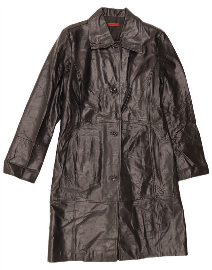 Casaco de couro feminino vintage UK 14 médio preto