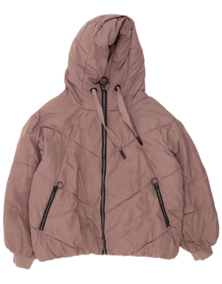 Jaqueta acolchoada com capuz grande Zara para mulher UK 6 XS roxo poliéster