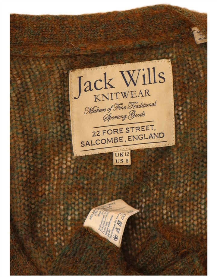 Suéter cardigã feminino grande Jack Wills Reino Unido 12 médio cáqui salpicado