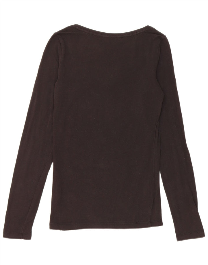 Guess Top gráfico feminino manga comprida Reino Unido 8 pequeno algodão preto