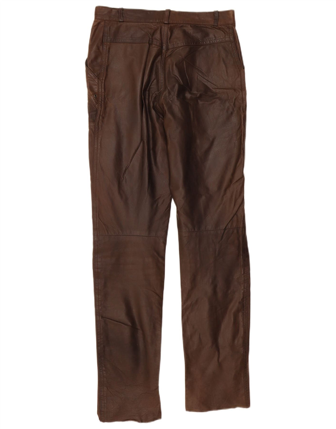 Calça feminina de couro reta VINTAGE UE 36 pequena W28 L30 couro marrom